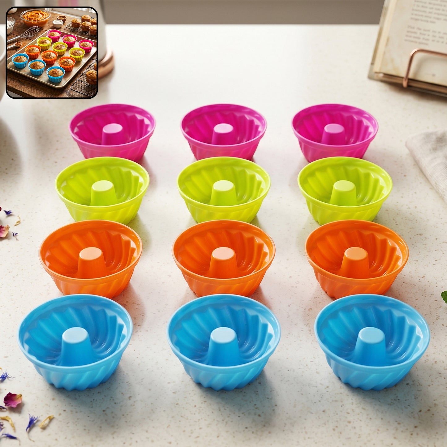 Silicone Baking Cups Set - 12 Piece Reusable Muffin Moulds - Happy Price - Image 2