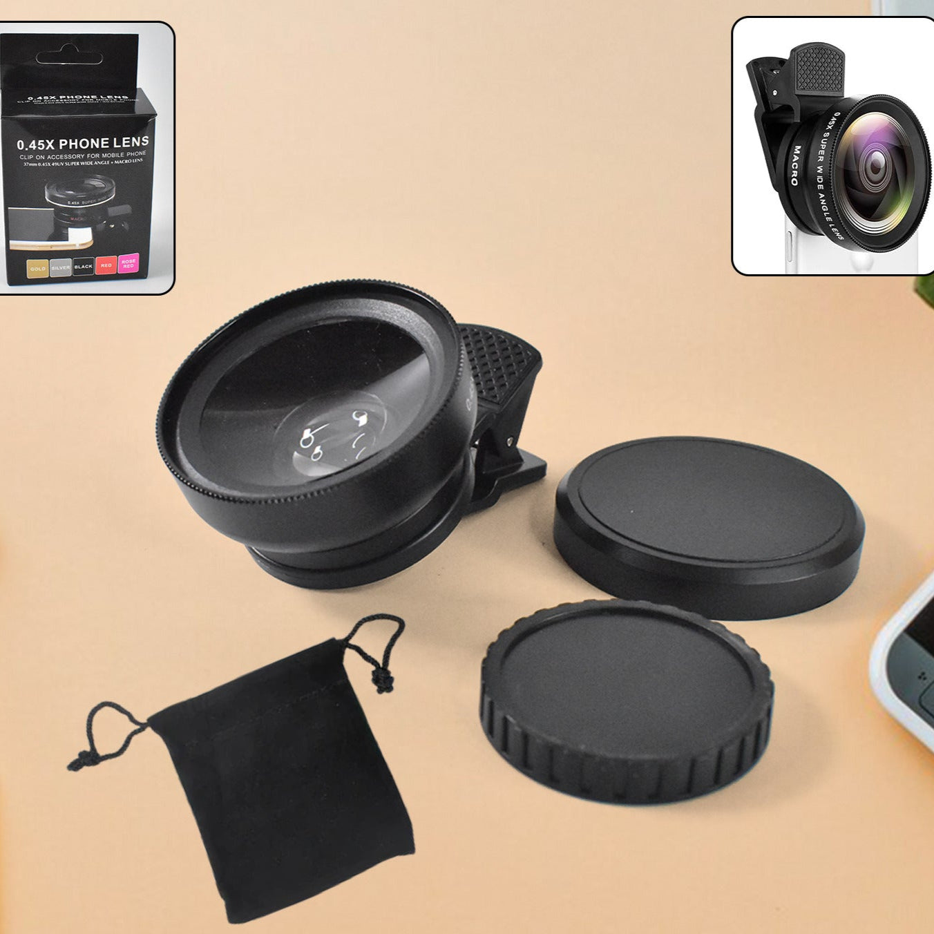 0.45x Camera Lens External Phone Lens Phone Camera Lens (With Color Box  1 Pc) - Happy Price - Image 1