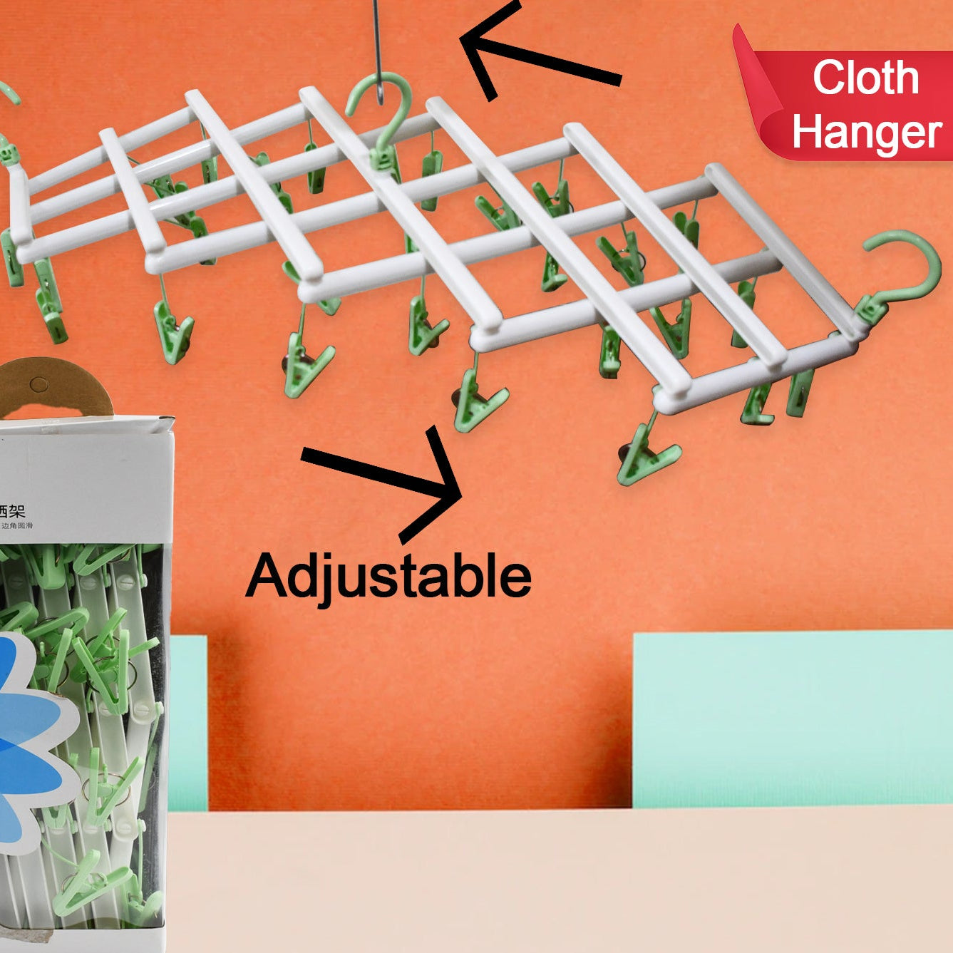 Big Adjustable Clothes Hanger Windproof Tumble Dryer Extendable Socks Washing Liner Plastic Drying Rack Sock Hanger Foldable Hanger Underwear Dryer With 29 Clips - Happy Price - Image 1