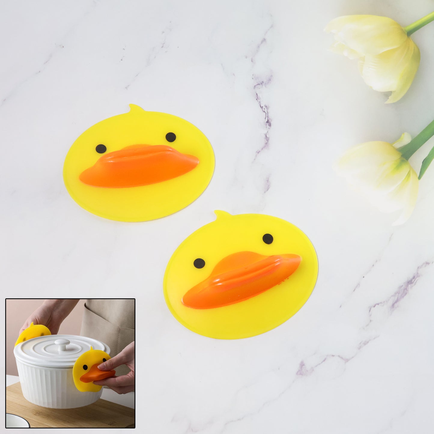Cute Duck Silicone Hot Pot Holder Clip - Heat Resistant Kitchen Tongs (2 Pc) - Happy Price - Image 7