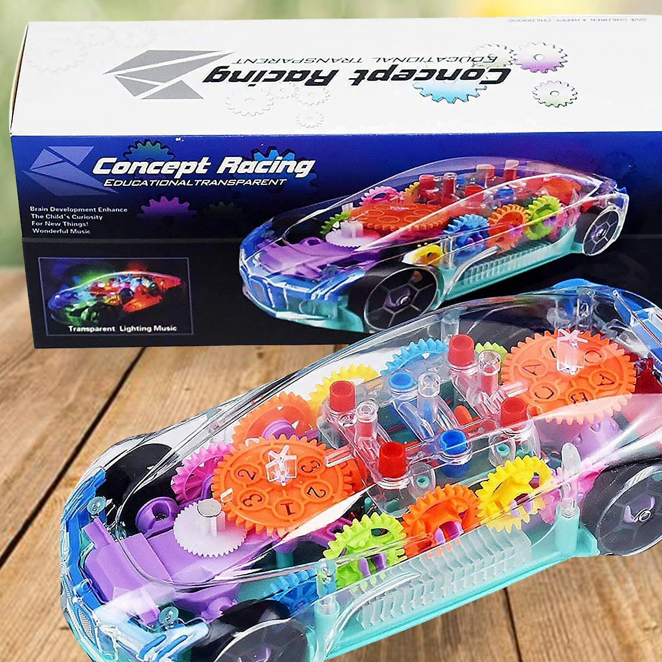 Automatic 360 Degree Rotating Transparent Gear Concept Car With Musical And 3d Flashing Lights Toy For Kids Boys  Girls (Multicolor  Battery Not Included) - Happy Price - Image 2