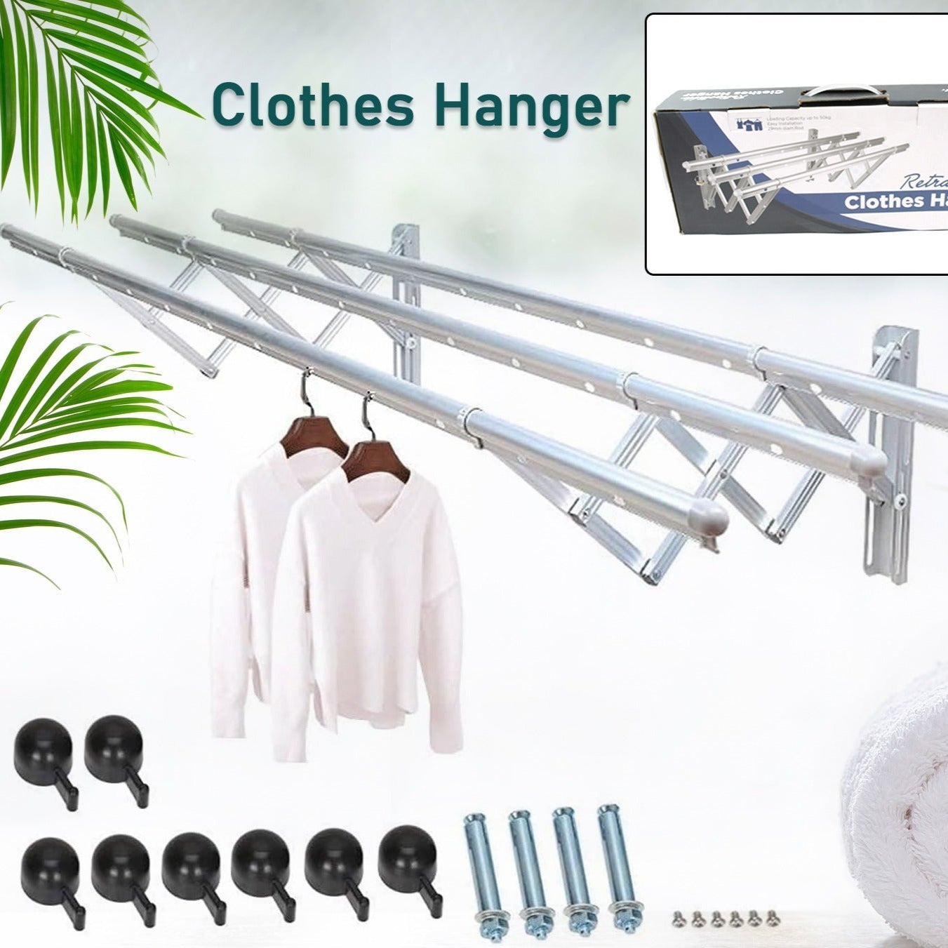 Clothes Rail Rack Clothes Drying Racks Airer Clothes Drying Rack Wall Mounted Clotheshorse Clothes Airer Washing Cloth Line Extendable Fold Towel Rack Bar For Bathroom Indoor Outdoor - Happy Price - Image 1