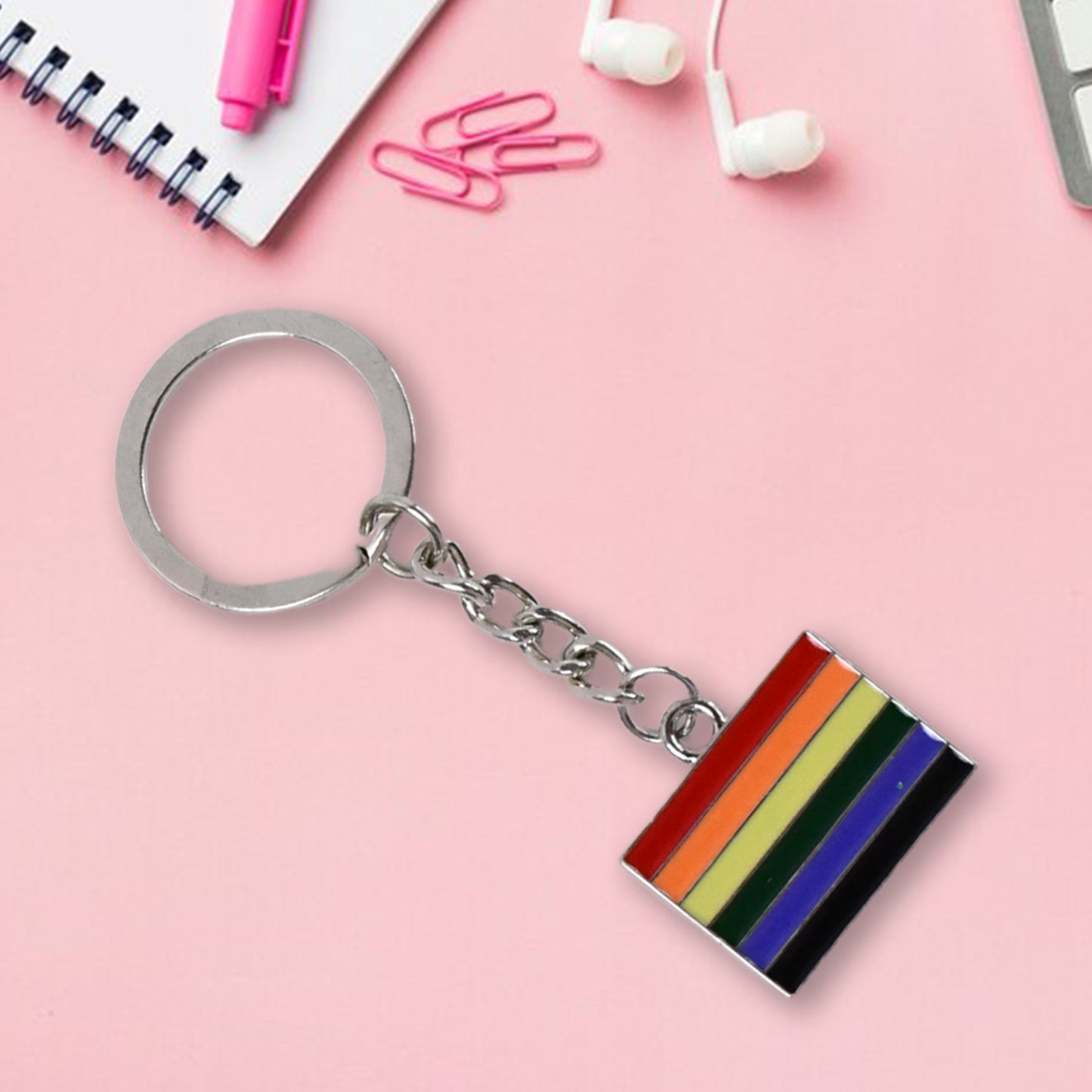 Rainbow Design Metal Keyring Key Chain (1 Pc) - Happy Price - Image 3