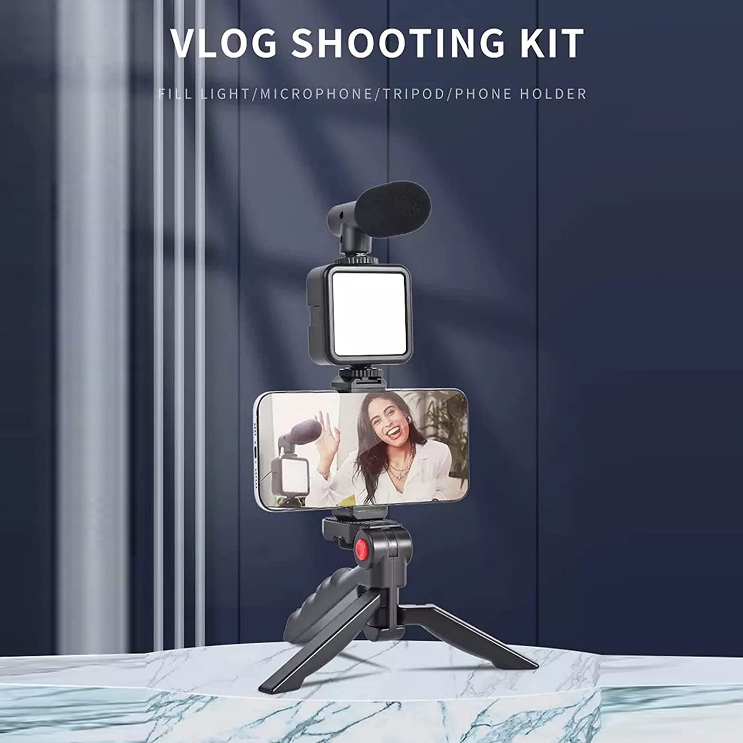 Vlogging Kit For Video Making With Mic Mini Tripod Stand Led Light  Phone Holder Clip For Making Videos - Happy Price - Image 3