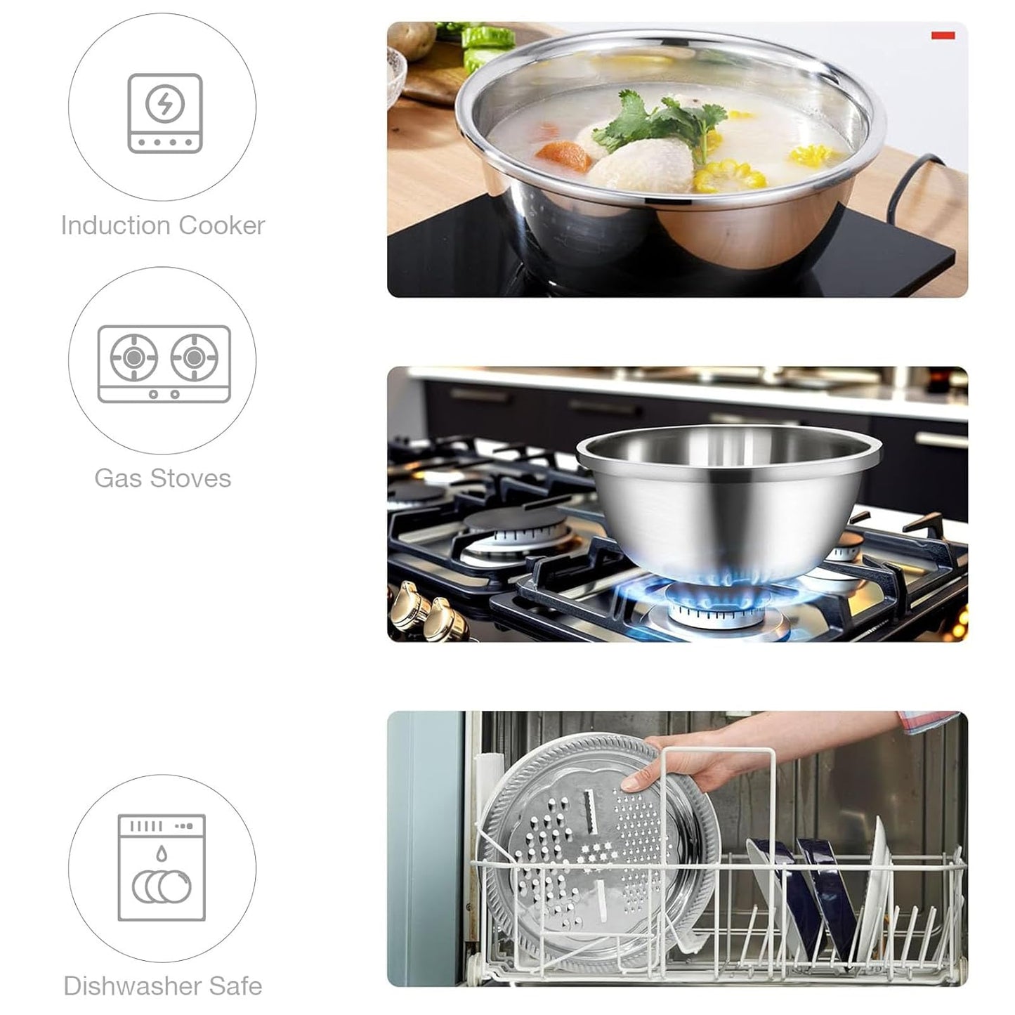3-in-1 Stainless Steel Kitchen Bowl Set - Mixing, Straining & Grating - Happy Price - Image 4