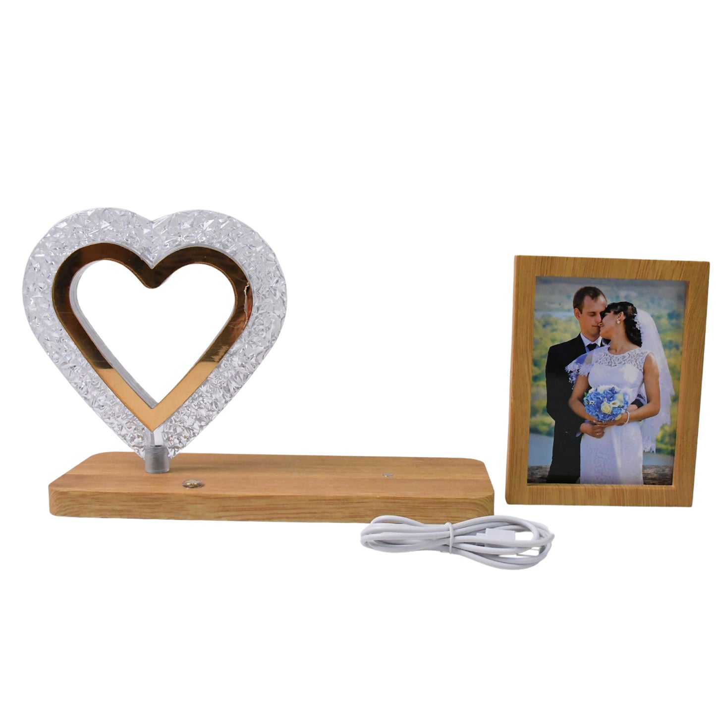 Heart Shape Cystal Led Lamp  Photo Frame Night Lamp  Wedding Gift  Love Couple - Happy Price - Image 4