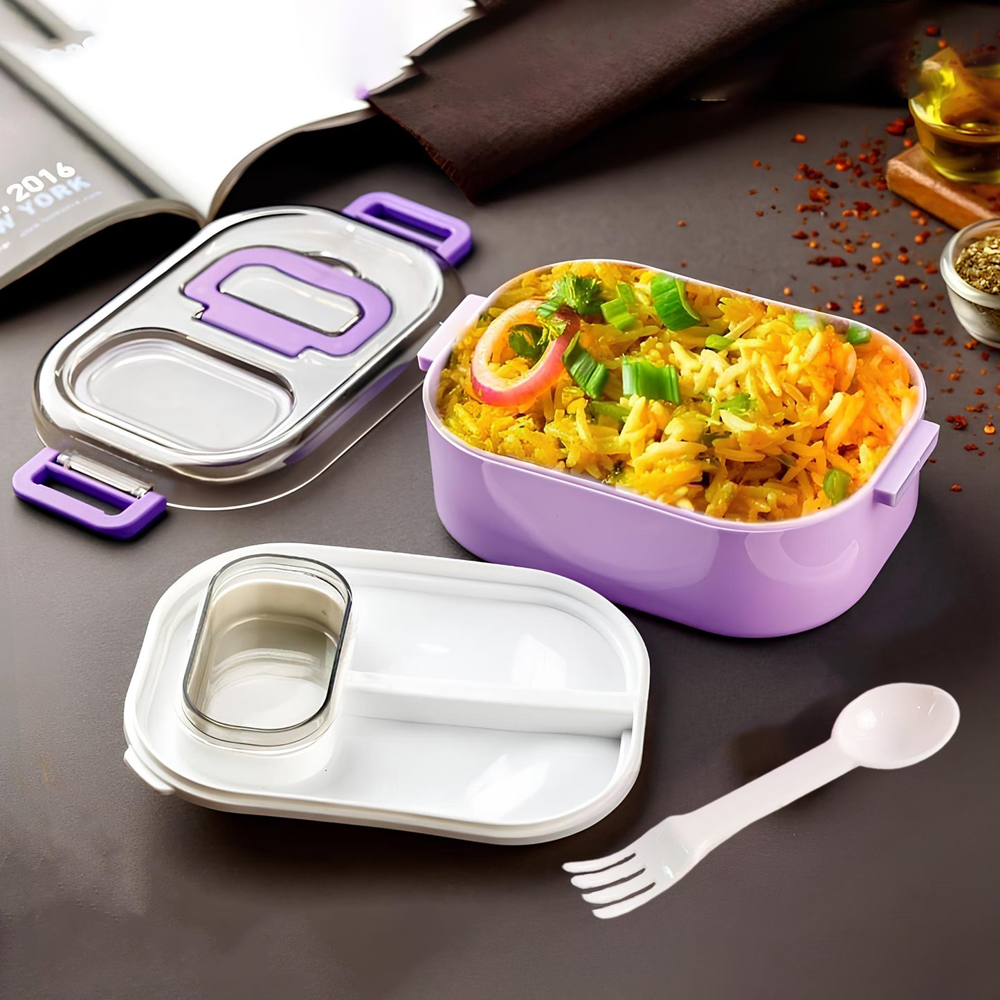 Multi-functional 1 Set Leakproof Lunch Box With Cutlery  Tumbler - Happy Price - Image 5