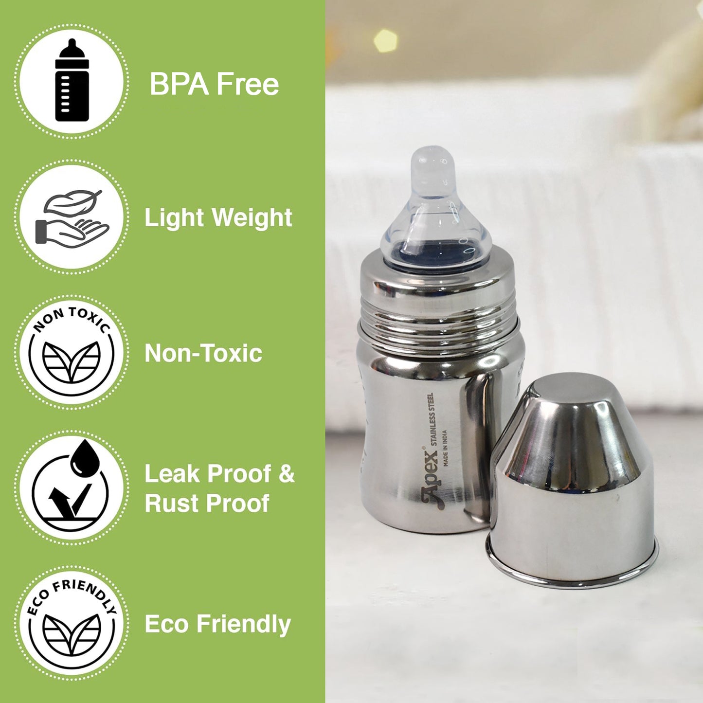 Apex Stainless Steel Baby Feeding Bottle, 125 ML, 1 Pc - Happy Price - Image 6