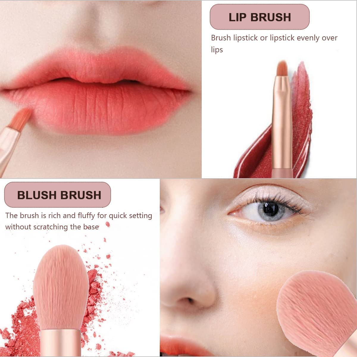 8 Pcs Mini Makeup Brush Set With Case Portable Foundation Brush Kit Travel Premium Synthetic Bristles Cosmetic Brush Set For Powder Blending Blush Eyeshadow Lipstick (Mix Color 8 Pcs Set) - Happy Price - Image 3