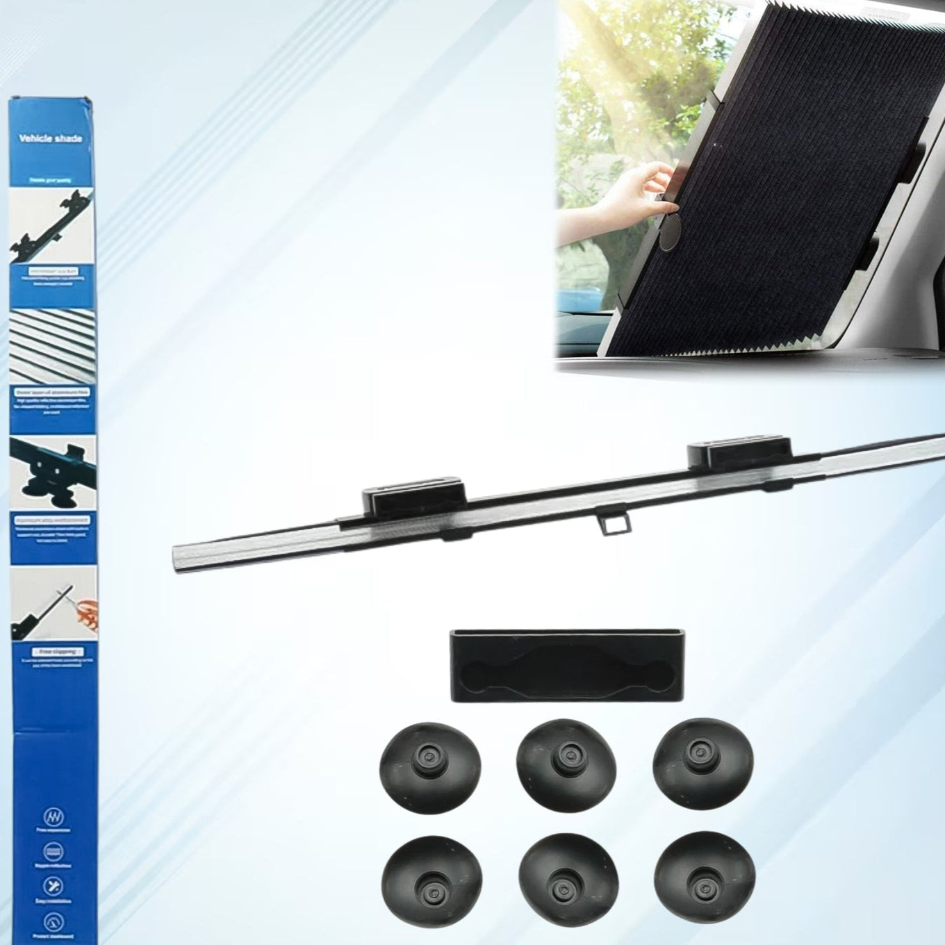 Retractable Long Foldable Windshield Sun Shade For Car (1 Set) - Happy Price - Image 1