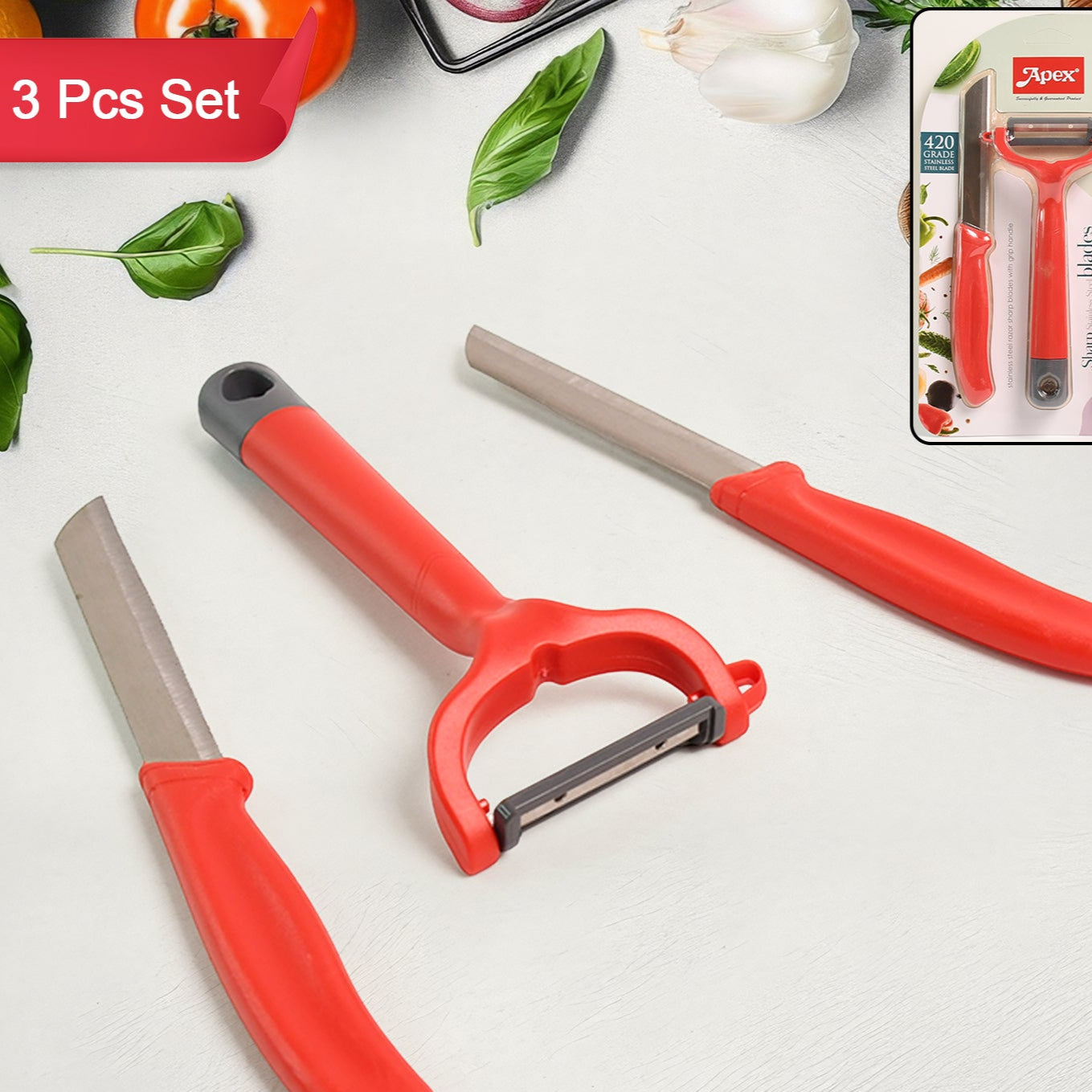 Apex 3-piece Stainless Steel Kitchen Knife And Peeler Set - Happy Price - Image 1