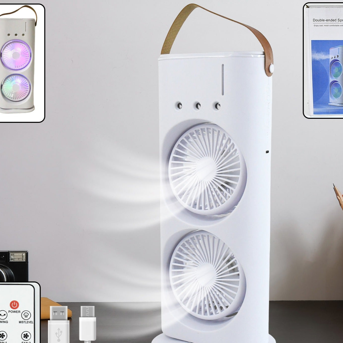 Electric Fan Desktop Double-head Powerful Air Cooler (1 Pc  With Remote) - Happy Price - Image 1