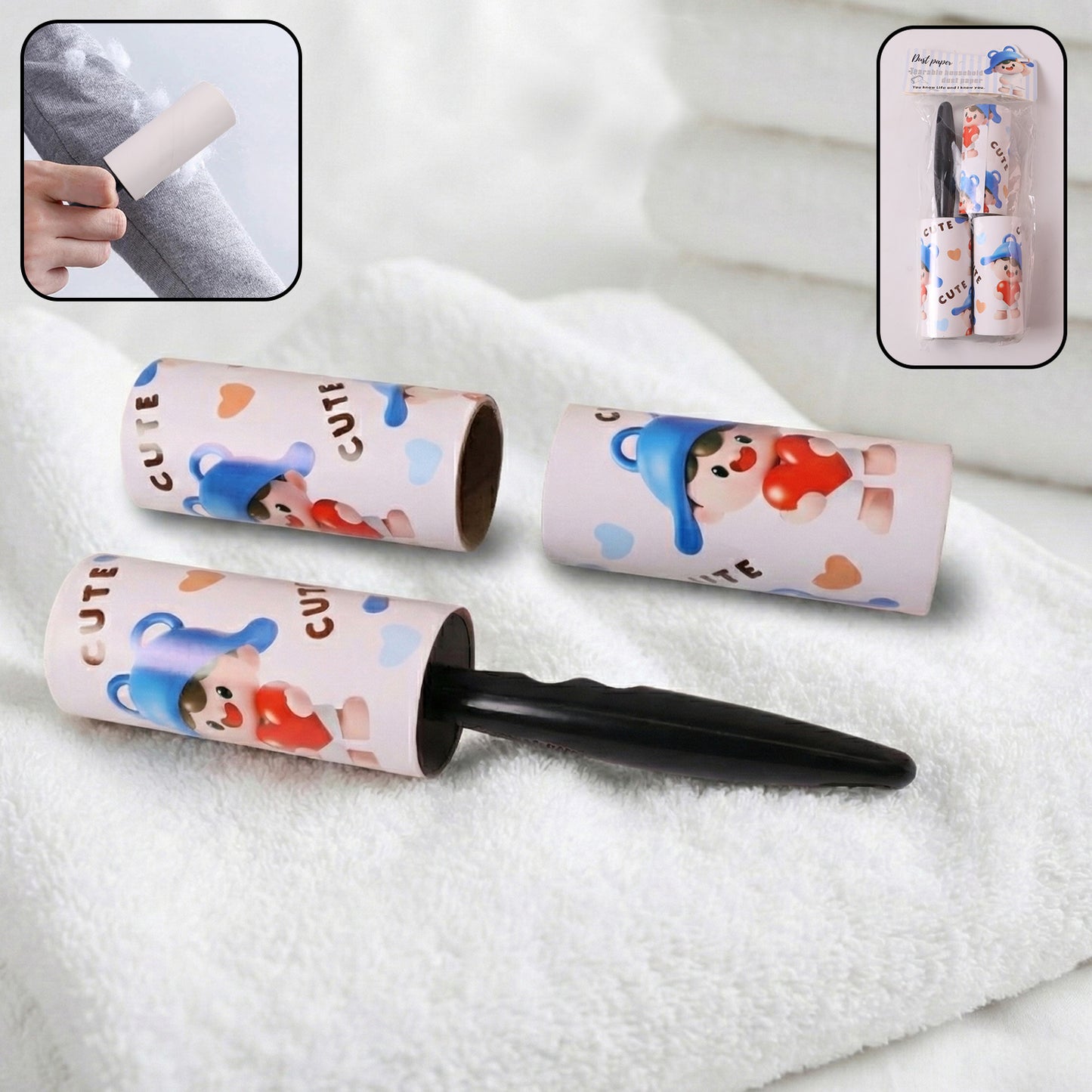 Reusable Lint Roller Set with Handle and 2 Refill Rolls for Fabric Cleaning - Happy Price - Image 2