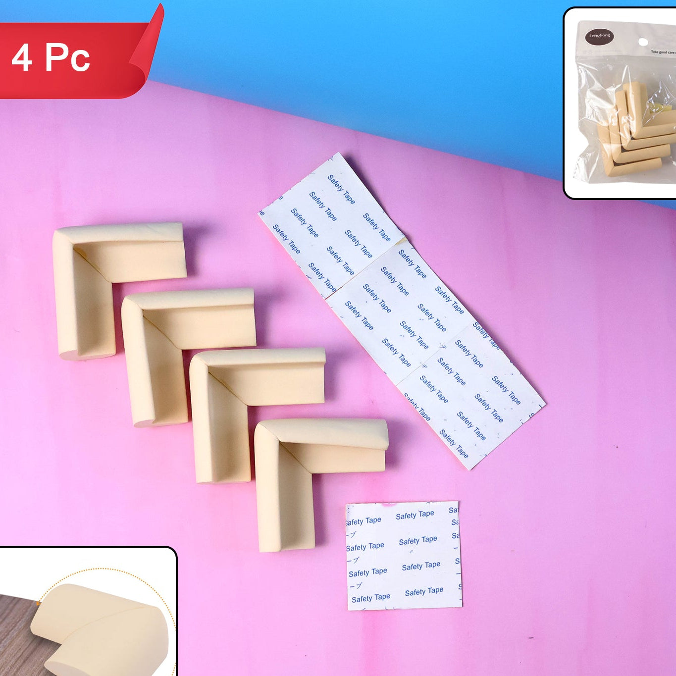 4 Pc Soft Foam Furniture Corner Guards with Adhesive Tape - Happy Price - Image 1