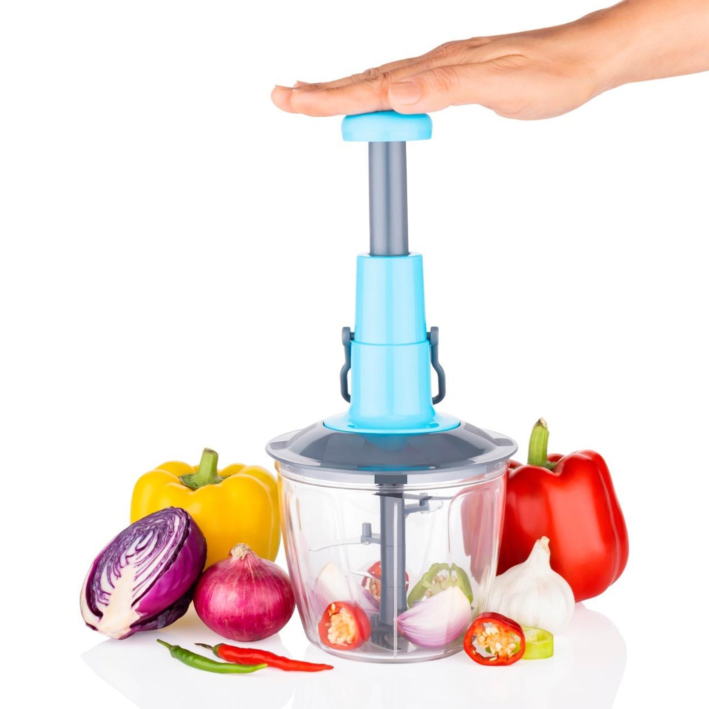 6 Blades Manual Hand-press Vegetable Chopper (1100 Ml) - Happy Price - Image 2