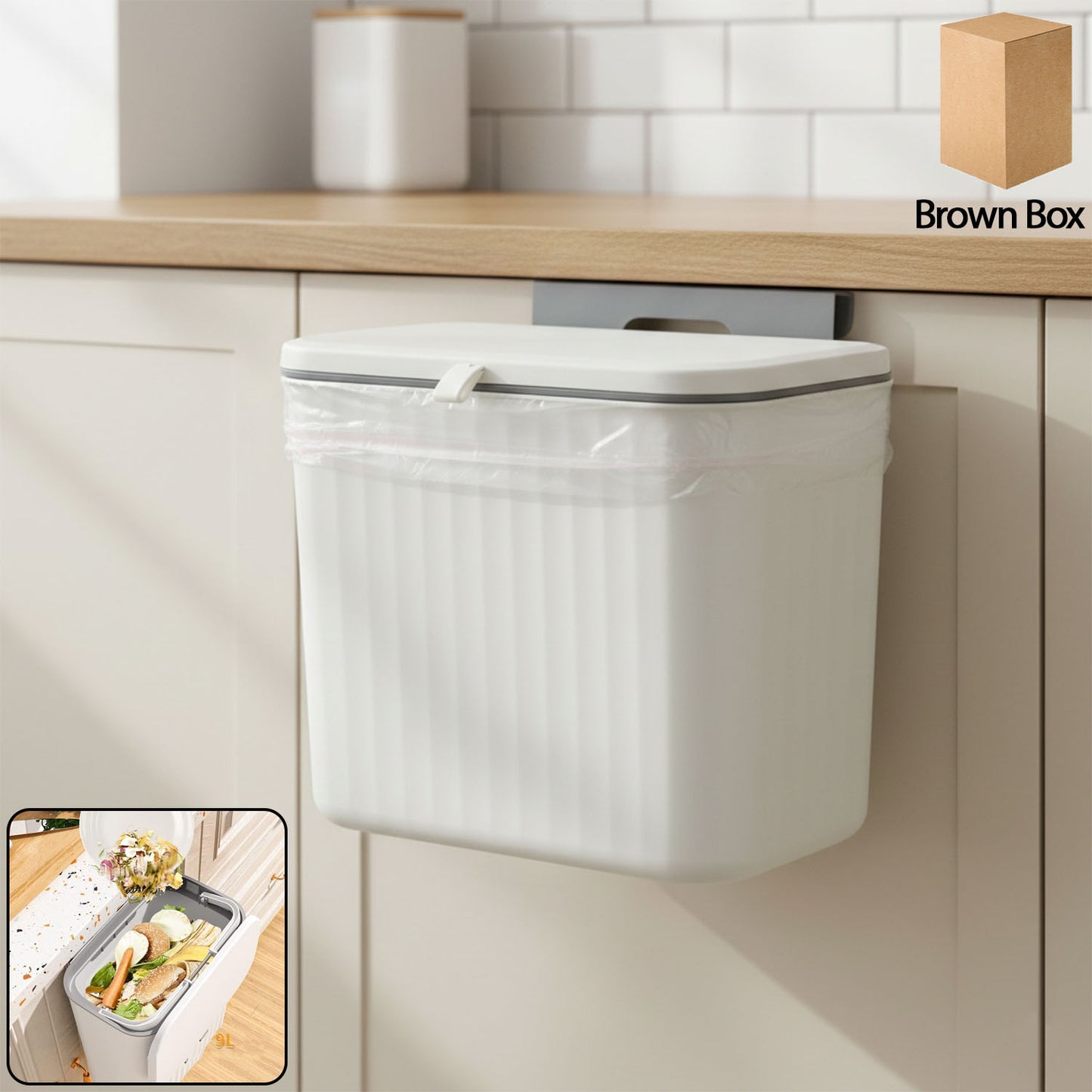 Compact Plastic Kitchen Dustbin with Lid - Wall/Cabinet Mount (1 Pc) - Happy Price - Image 2