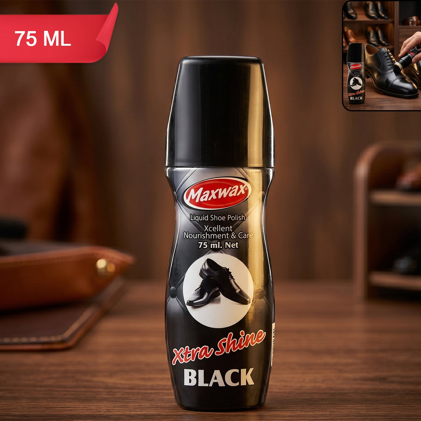 Maxwax Black Liquid Shoe Polish (1 Pc 75 Ml)