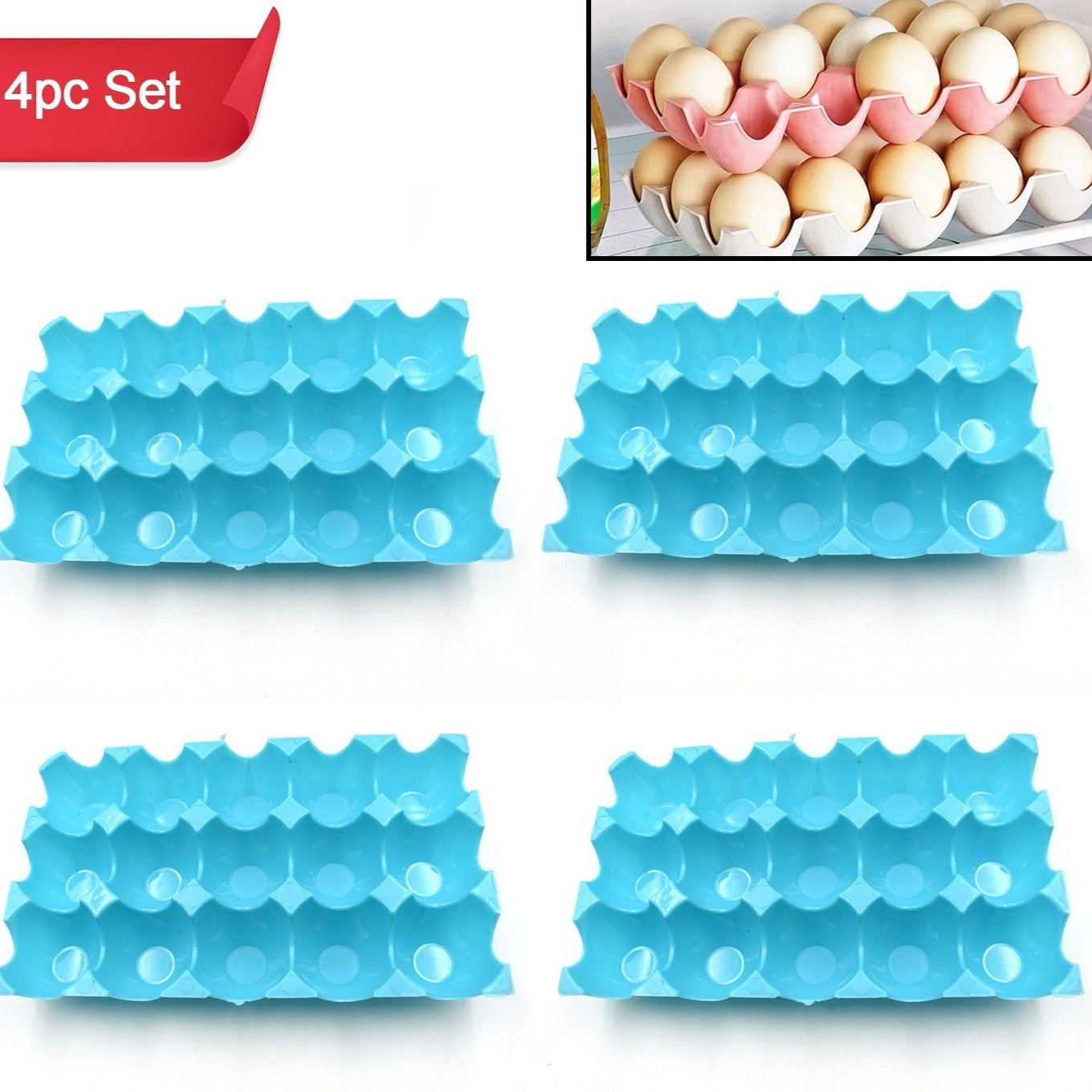 15 Cavity Plastic Egg Tray Egg Trays For Storage With 15 Eggs Holder (4 Pc Set) - Happy Price - Image 1