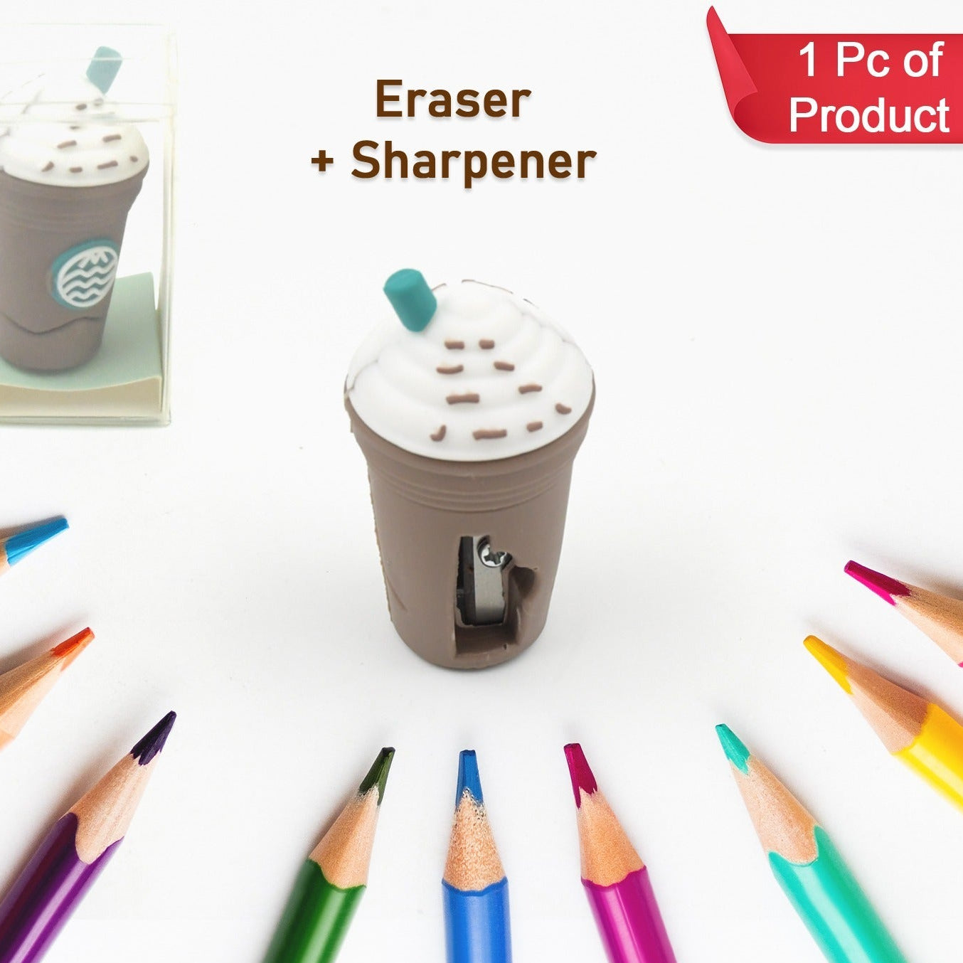 2in1 3d Cute Coffee Or Ice Cream Shape Sharpner Like Rotary Manual Pencil Sharpener For Kids  Ice Cream Style Office School Supplies Back To School Gift For Studentskids Educational Stationary Kit Bday Return Gift
