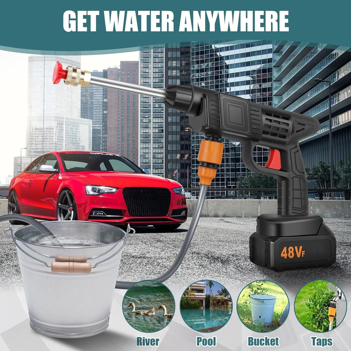 48V Cordless High-Pressure Washer Gun - Portable Car & Bike Cleaning Kit - Happy Price - Image 3