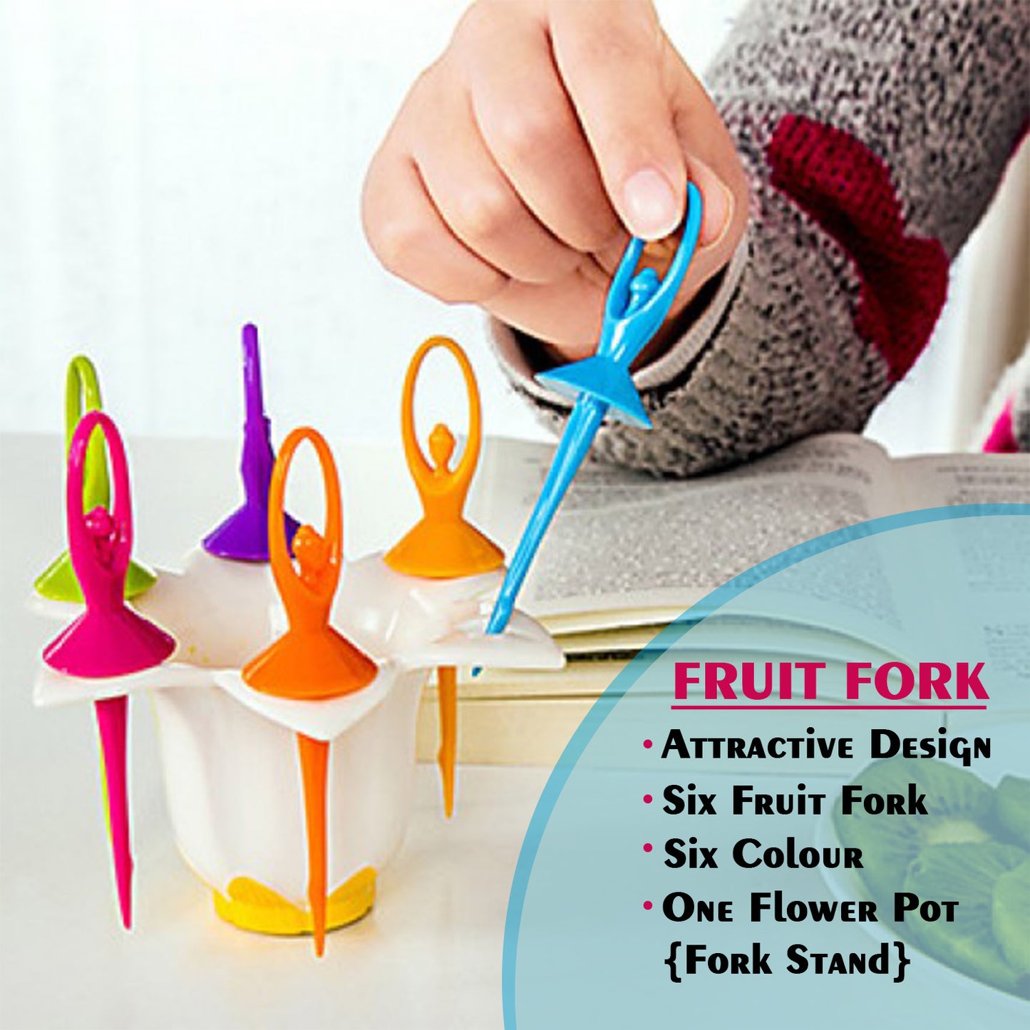 Dancing Doll Fruit Fork Cutlery Set With Stand Set Of 6. - Happy Price - Image 3