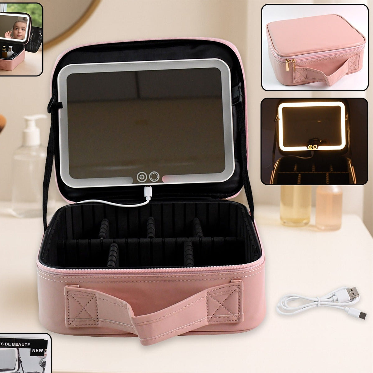 Pink Premium Led Light Makeup Organizer Box (1 Pc) - Happy Price - Image 1