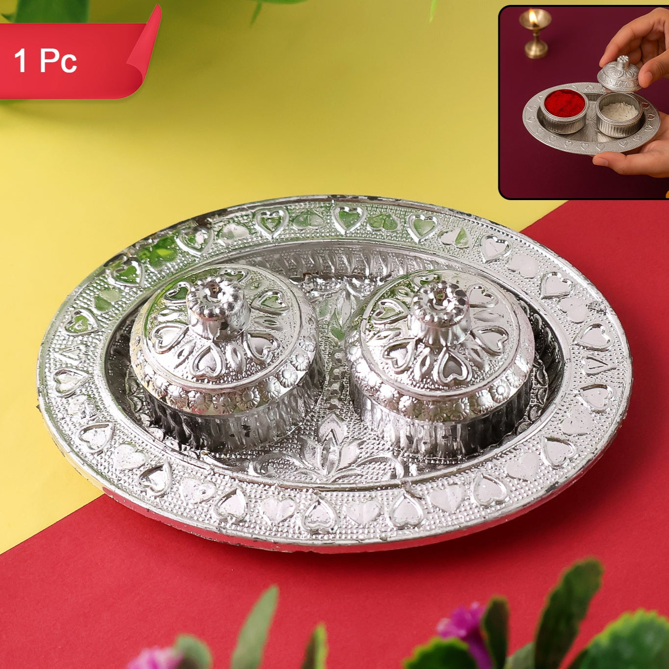Oval Shape Special Puja Thali (1 Pc  Mix Design) - Happy Price - Image 1