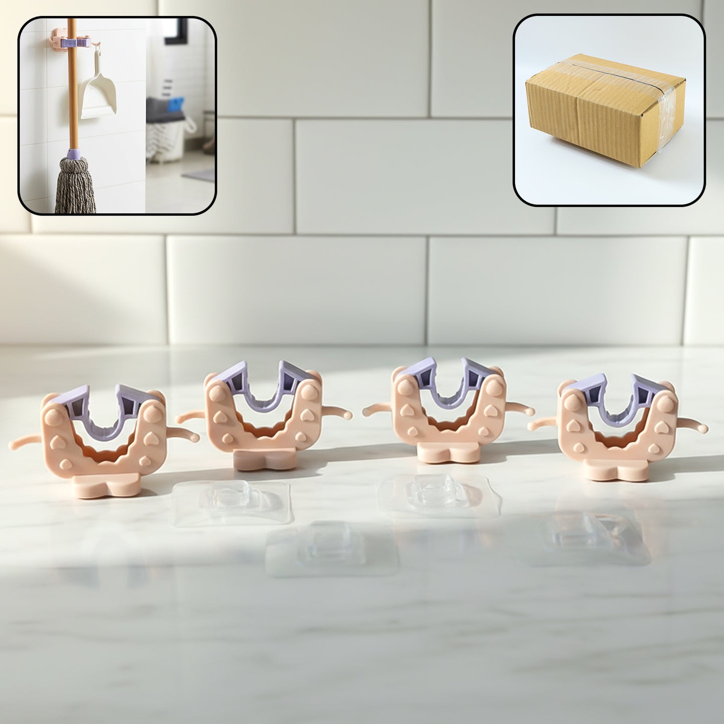 Wall Mounted Broom Mop Holder Clips - 4 Pc Set for Home Organization - Happy Price - Image 2