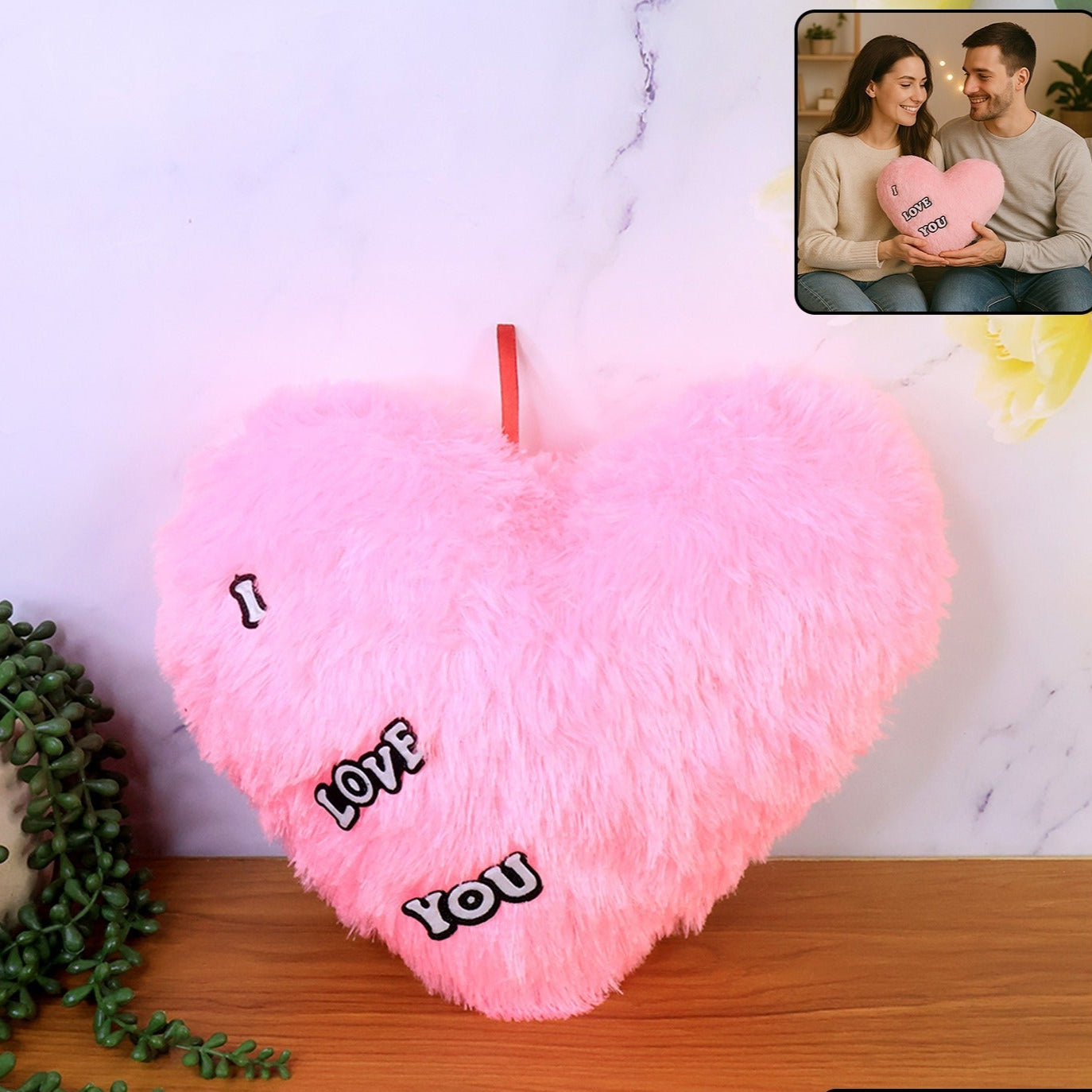 Soft Plush Heart Cushion with 'I Love You' Embroidery - Romantic Gift (1 Pc) - Happy Price - Image 1