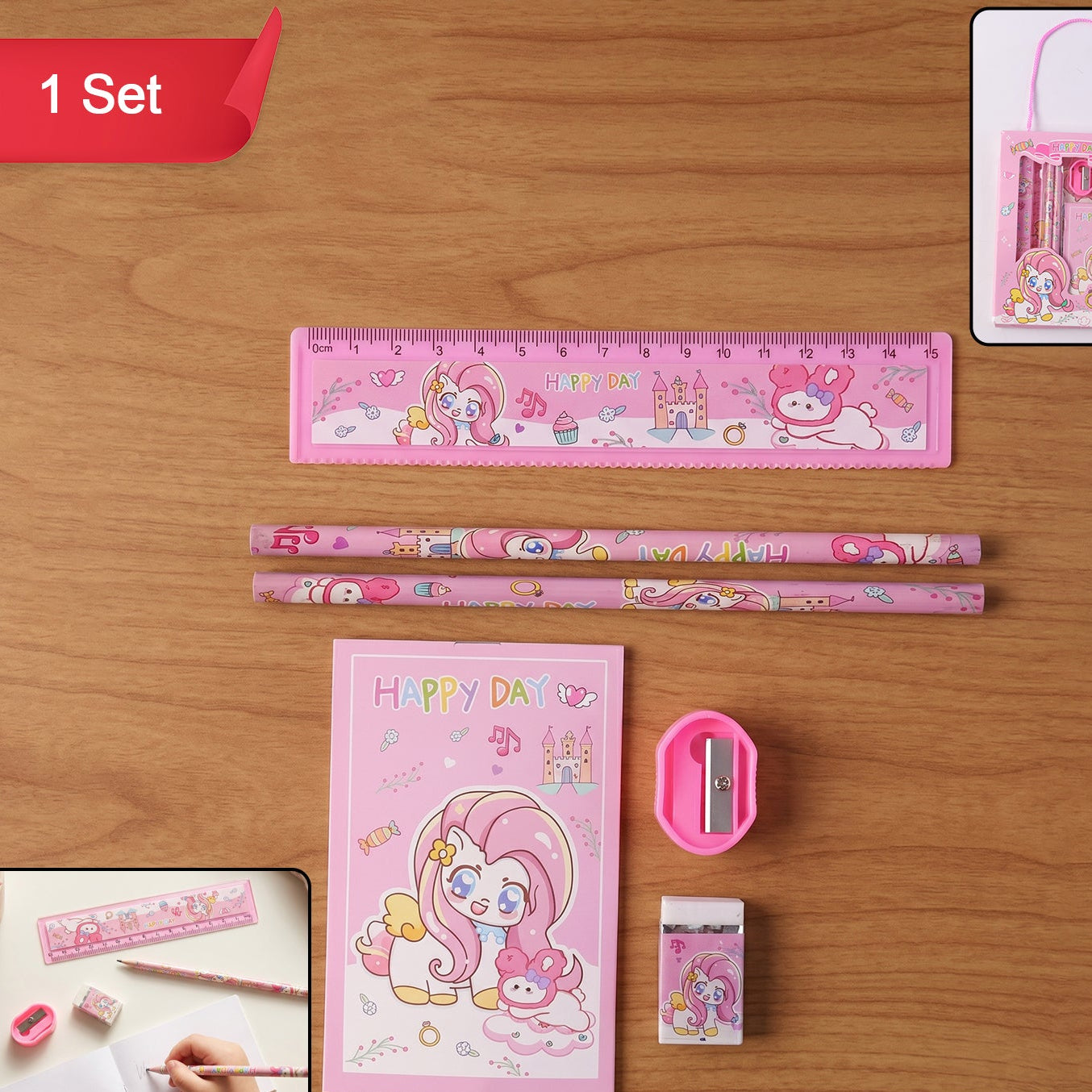 Cartoon Stationery Gift Set - Cute Unicorn Design