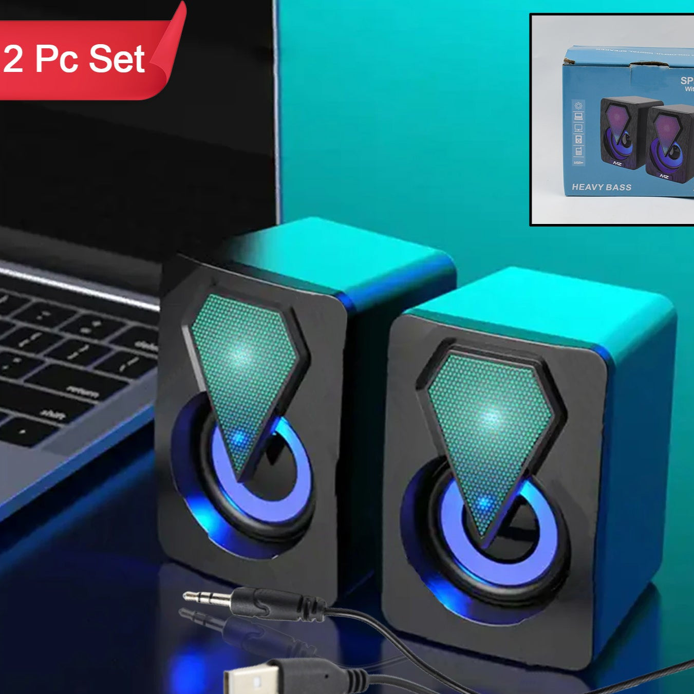 Rgb Desktop Speakers Plug And Play Usb Powered Speaker (2 Pc Set) - Happy Price - Image 1