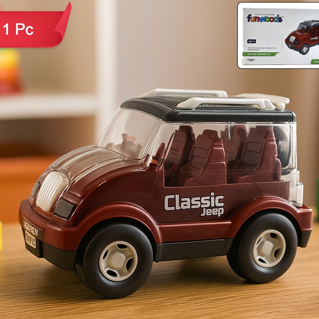 Friction Powered Classic Jeep Toy Car for Kids (1 Pc) - Happy Price - Image 1