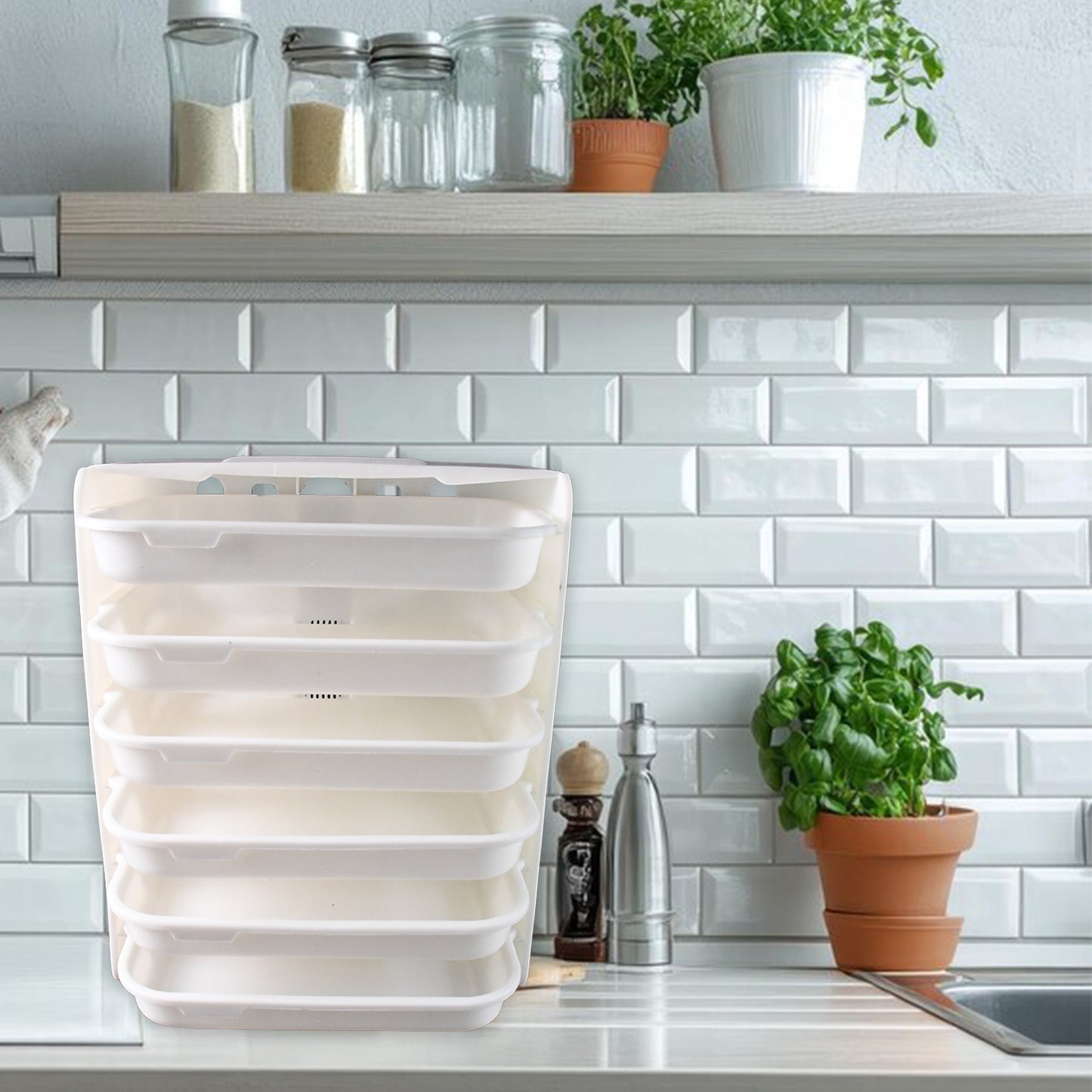 Plastic 6 Layer Wall-mounted Food Organizer Rack (1 Set) - Happy Price - Image 3