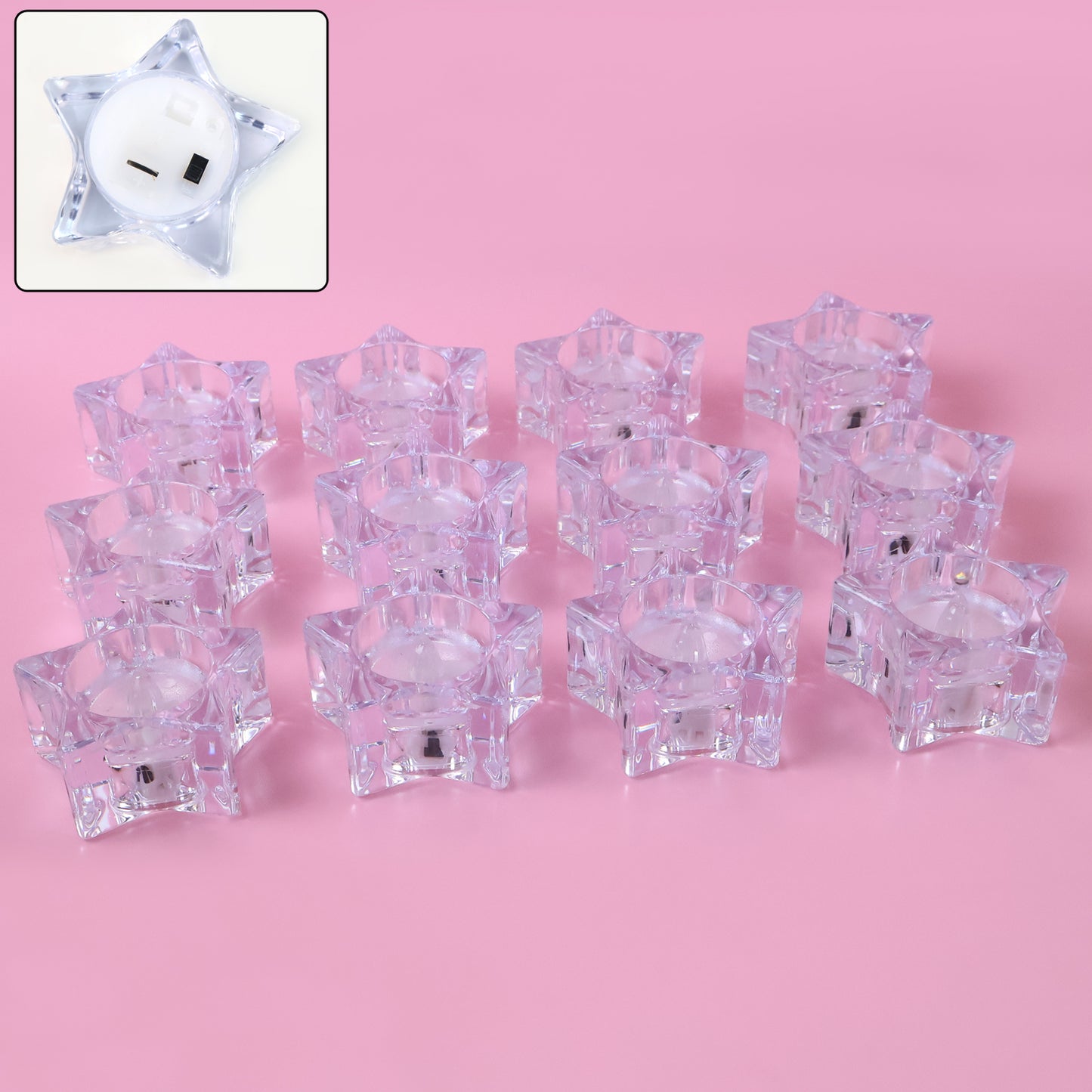 Set of 12 Crystal Effect LED Flameless Candles - Smokeless Battery Operated Tealights - Happy Price - Image 2