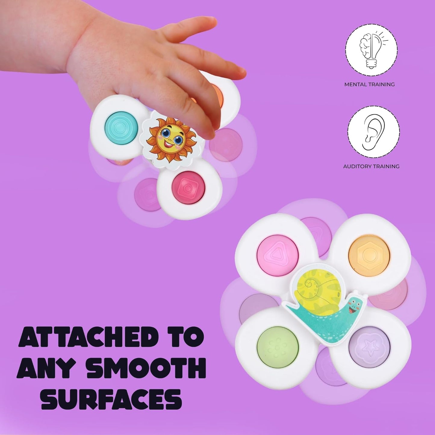 Baby Suction Spinner Toys - 3 Pc Sensory Play Set for Toddlers - Happy Price - Image 4