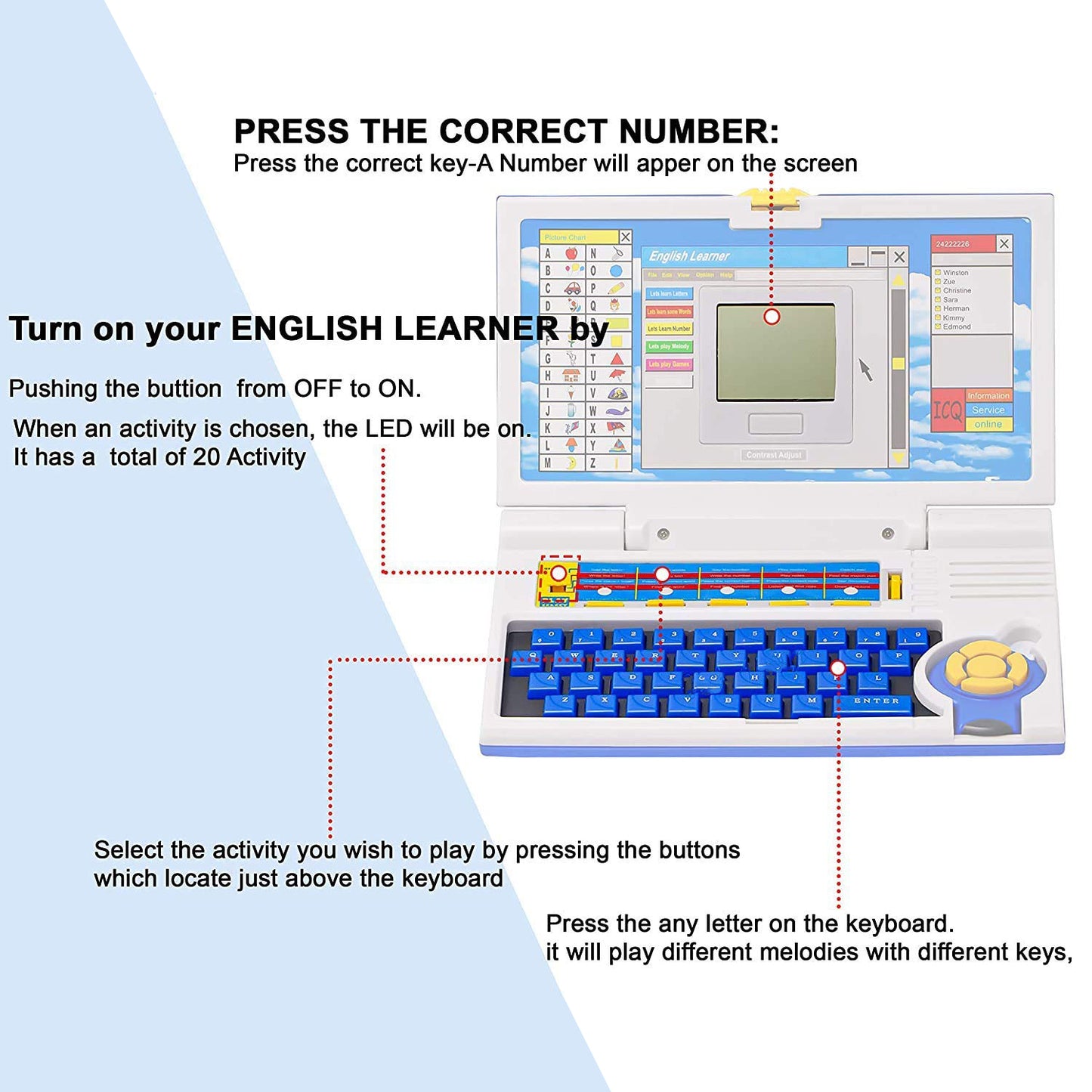 Kids English Learning Laptop Toy with 20 Activities, Music & Games - Happy Price - Image 5