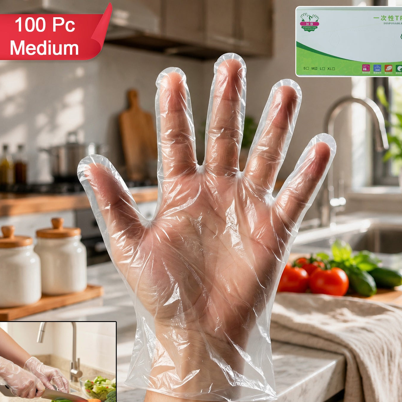 100 Pc Clear Disposable Plastic Gloves for Food Handling & Cleaning - Happy Price - Image 1