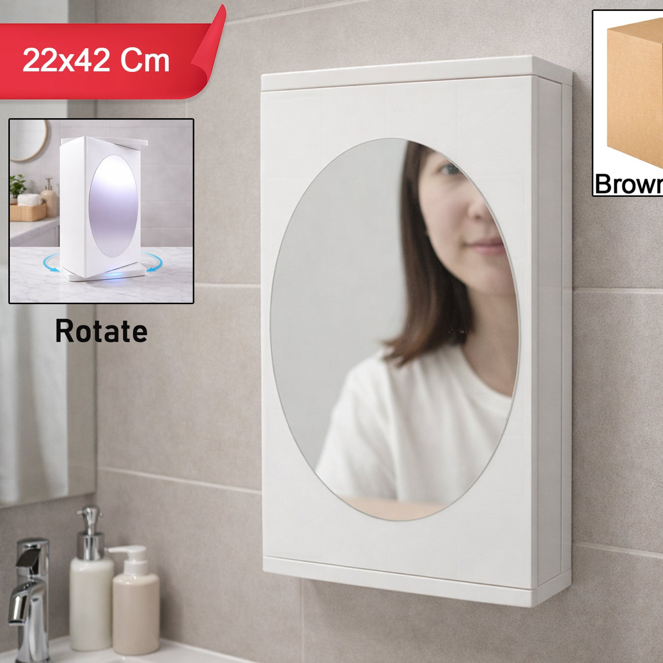 Wall Mounted Rotating Bathroom Mirror Cabinet (1 Pc 22x42 Cm)
