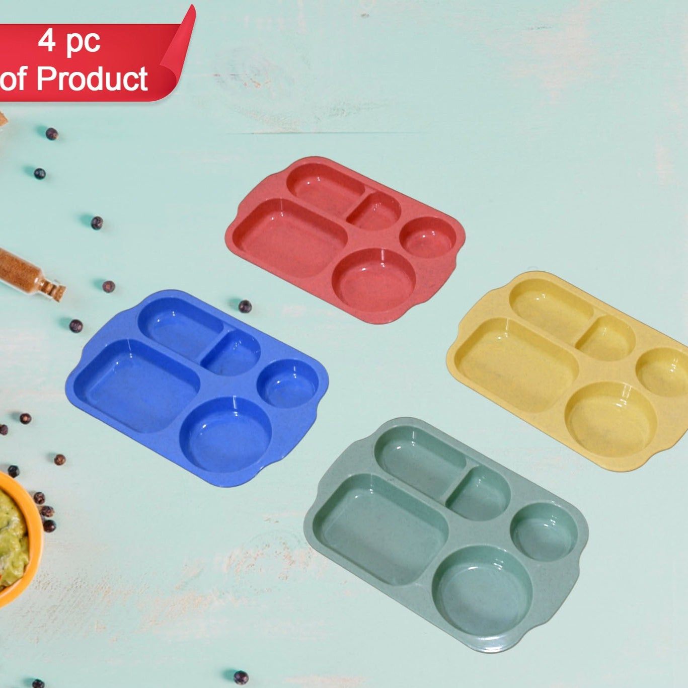 Divided Plates 5 Compartments 32 Cm Split Plates Shatterproof Separating Plates For Kids And Adults Microwave And Dishwasher Tableware Set Multi-colour Modern (4 Pc Set) - Happy Price - Image 1