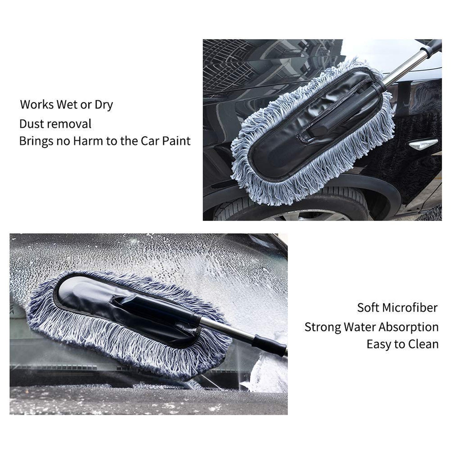 Car Duster Long Retractablesoftnon-sliphandle Multipurpose Microfiber Wash Brush Vehicle Interior And Exterior Cleaning Kit With For Car Boats Or Home - Happy Price - Image 7