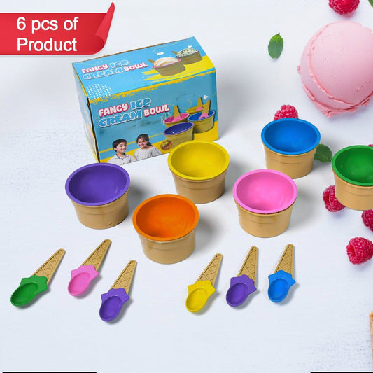 Ice-cream Waffle Spoon Bowel Cup Set  Premium Ice Cream Set  Ice-cream Bowel With Spoon  6 Units Couple Bowl Set  Color Box - Happy Price - Image 1