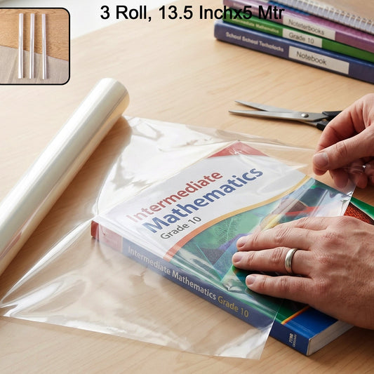 Oddy Clear Book Cover Roll (13.5 Inch X 5 Meter 3 Roll Set)