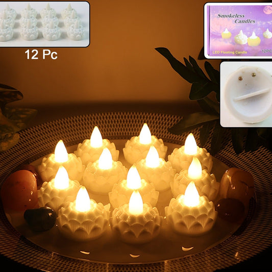 12 Pcs LED Floating Lotus Candles with Water Sensor - Flameless Decorative Lights - Happy Price - Image 1