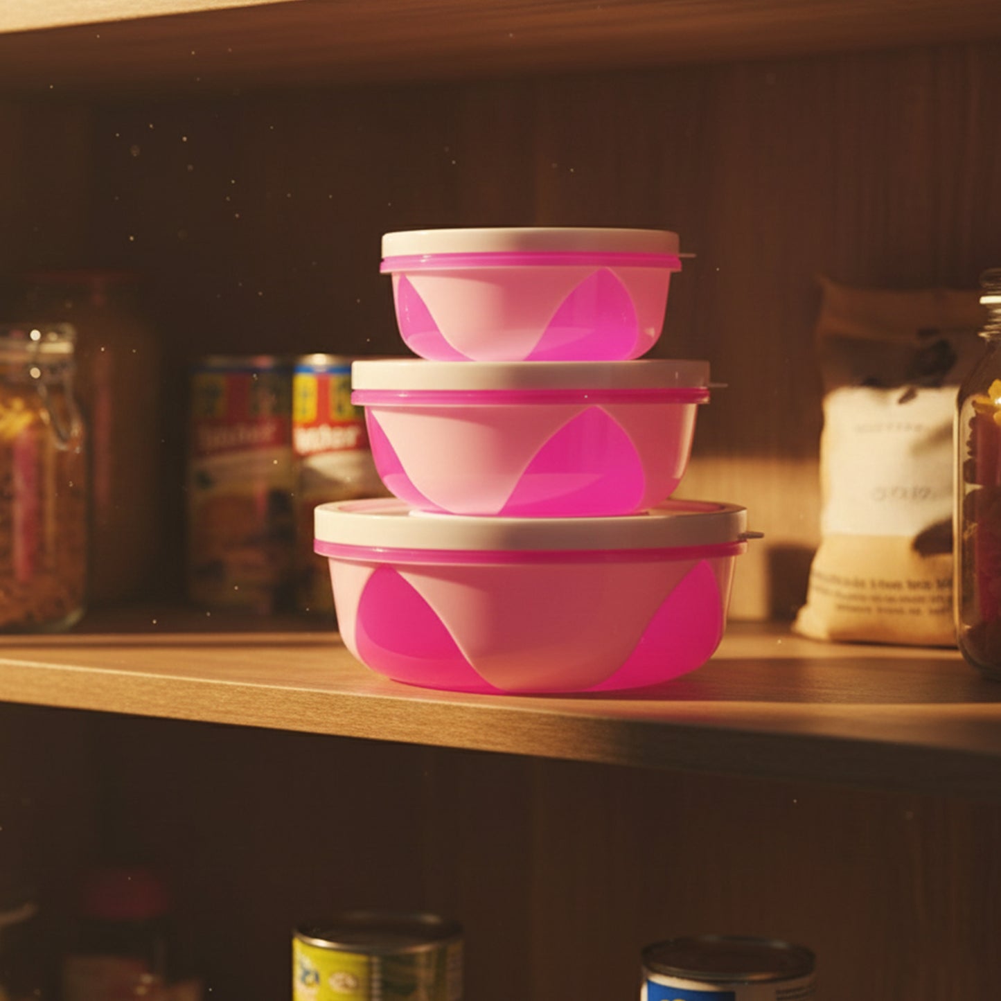Apple Set of 3 Plastic Food Storage Containers with Lids - Pink & White - Happy Price - Image 2