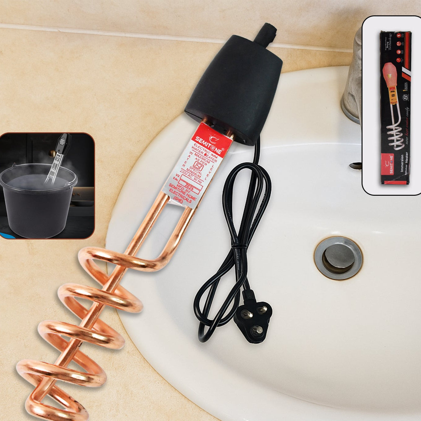 Portable Immersion Water Heater Rod with Copper Element & Shockproof Handle - Happy Price - Image 1