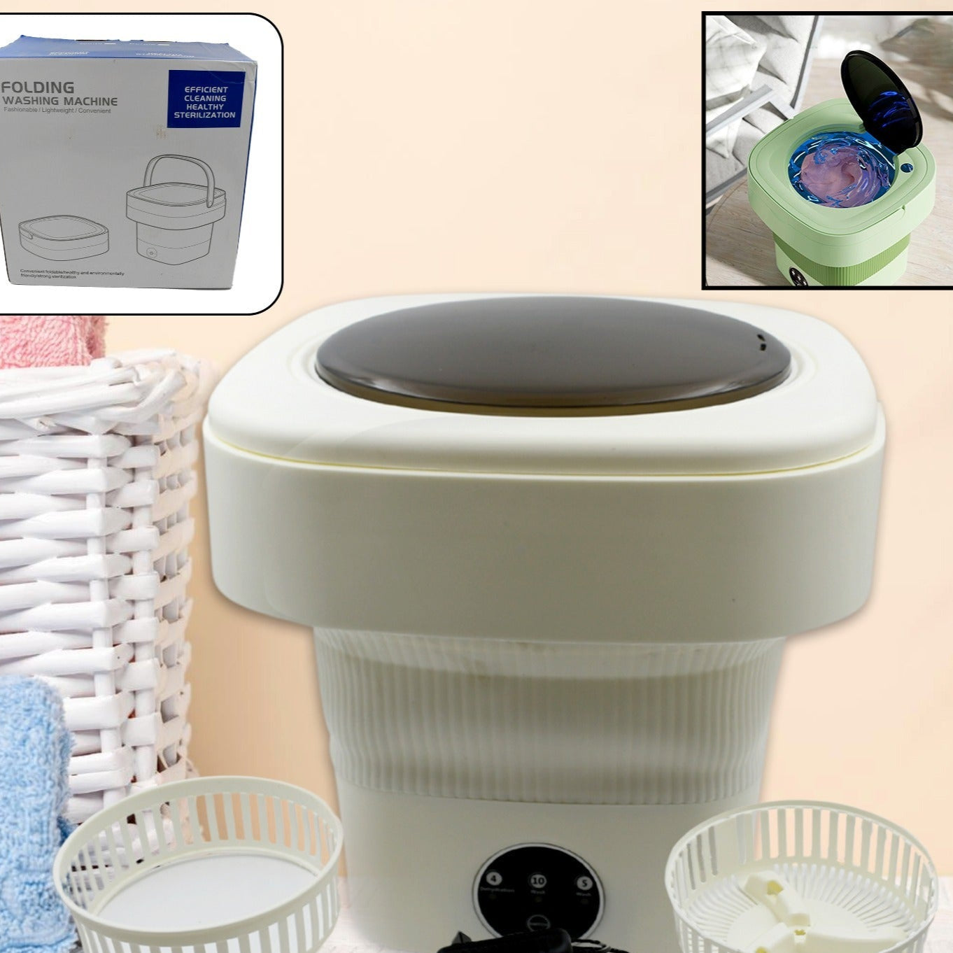 Folding Washing Machine Mini Portable Washing Machine Deep Cleaning Half Automatic Washt Mini Foldable Washing Machine Suitable For Socks Underwear Baby Clothes - Happy Price - Image 1