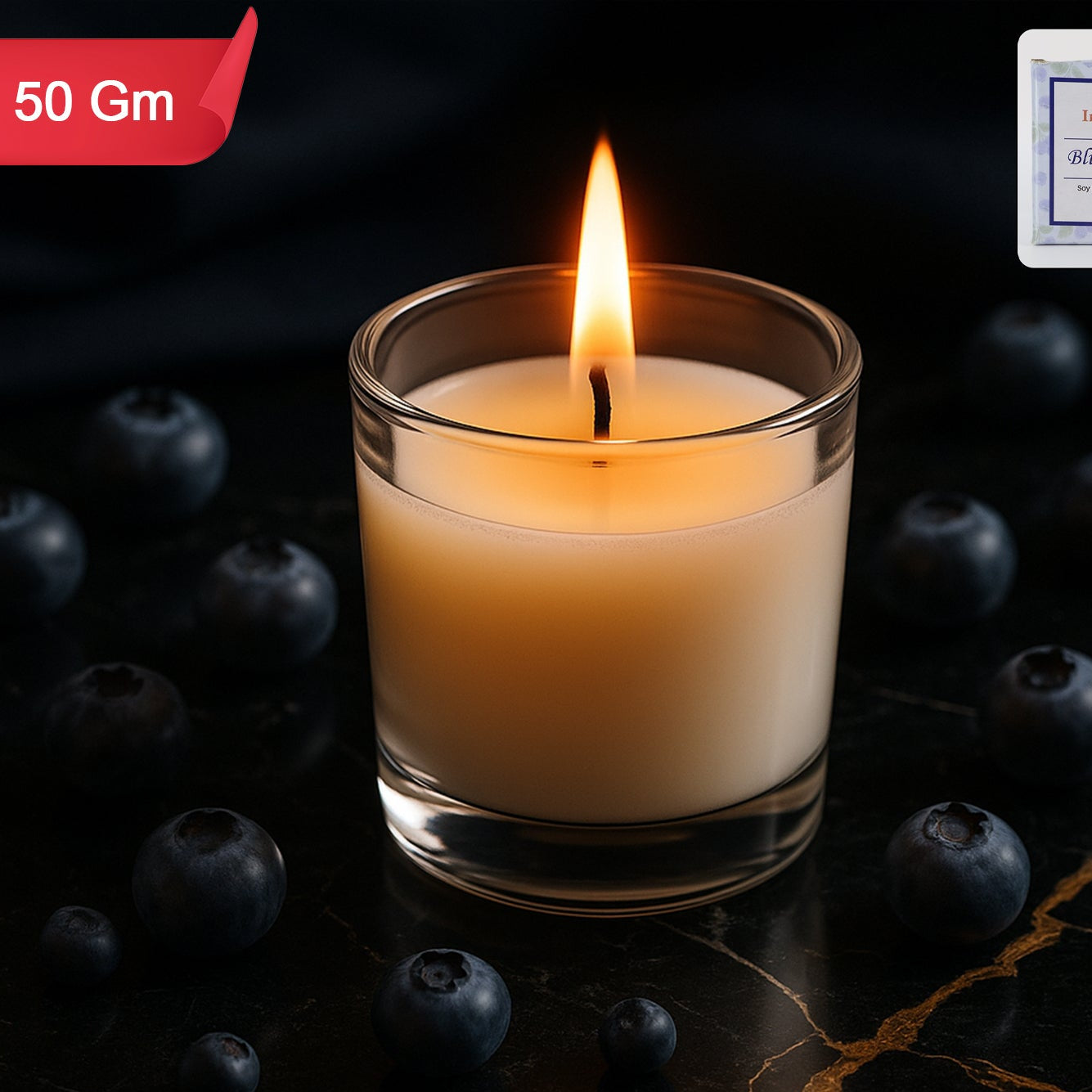 Inlief Blueberry Soy-Blend Votive Candle, 50 Gm (1 Pc) in Clear Glass Jar - Happy Price - Image 1