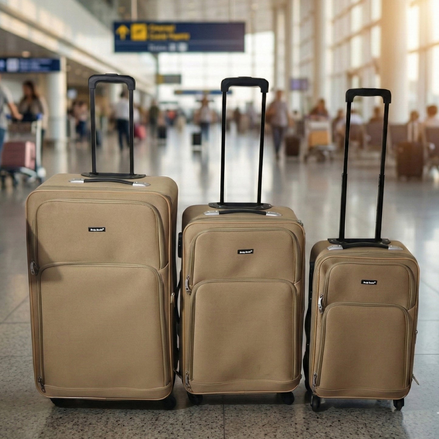 3 Piece Soft Side Trolley Luggage Set with Wheels - Happy Price - Image 2