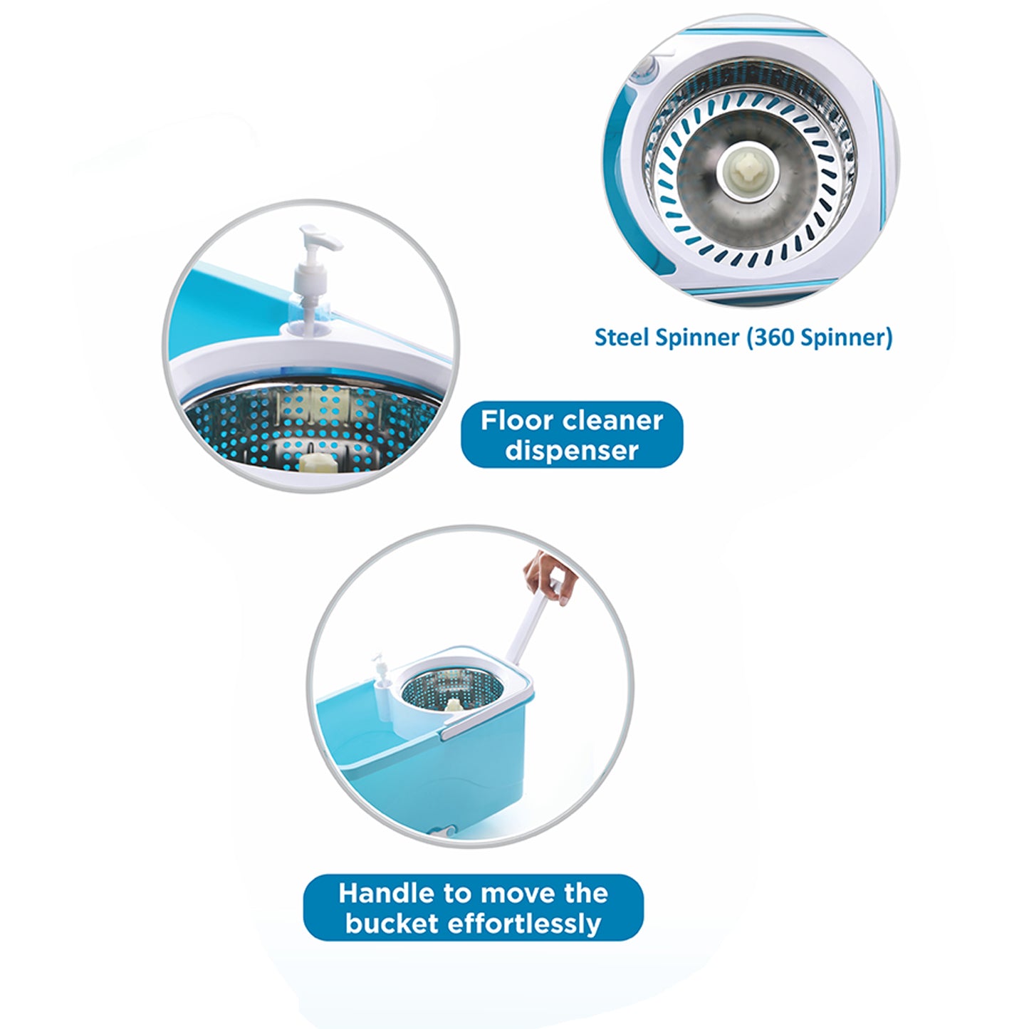 Spin Mop With Bigger Wheels And Plastic Auto Fold Handle For 360 Degree Cleaning - Happy Price - Image 5