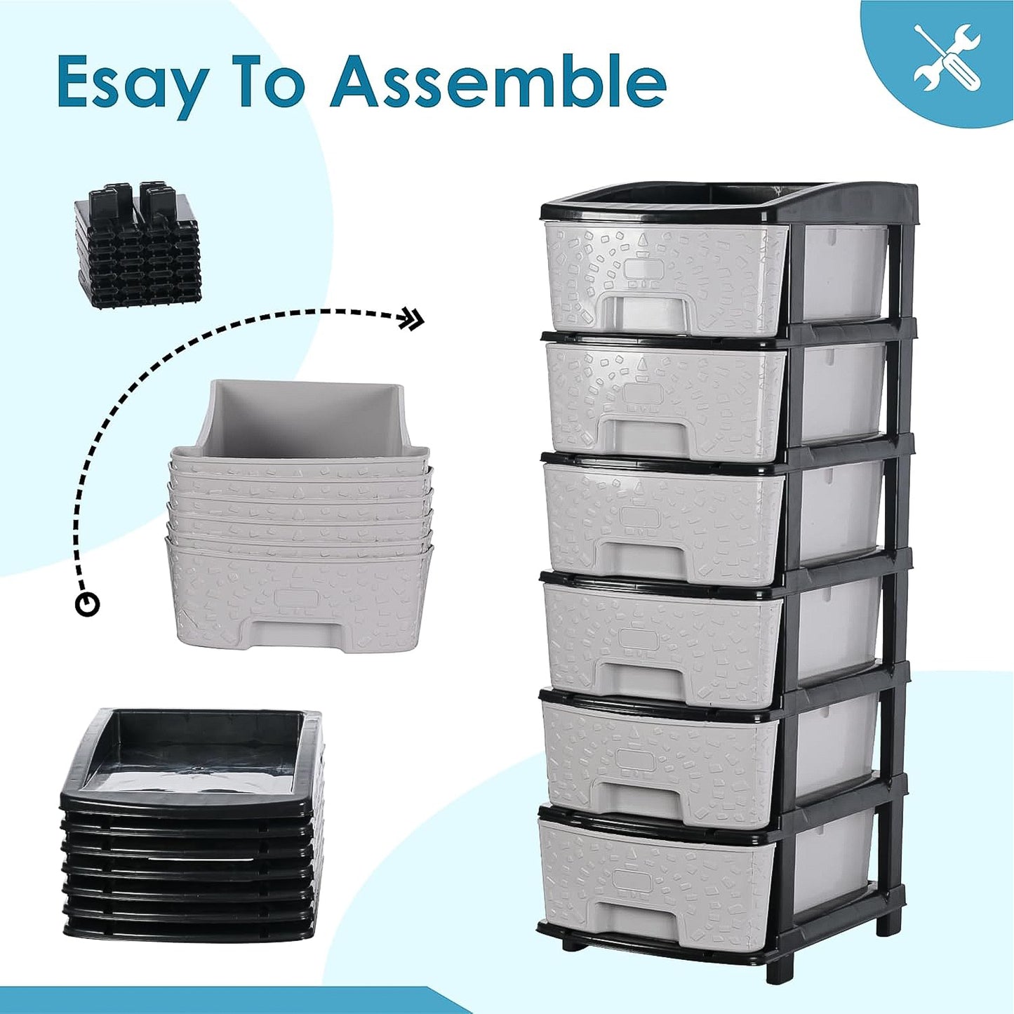 6-layer Heavy-duty Plastic Drawer Organizer Cabinet With Stone Texture Drawers - Happy Price - Image 4